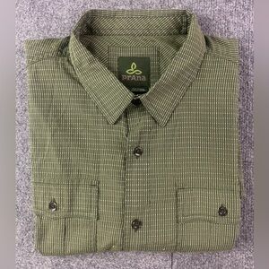 prAna Mens Organic Cotton Blend Short Sleeve Shirt Size L Green